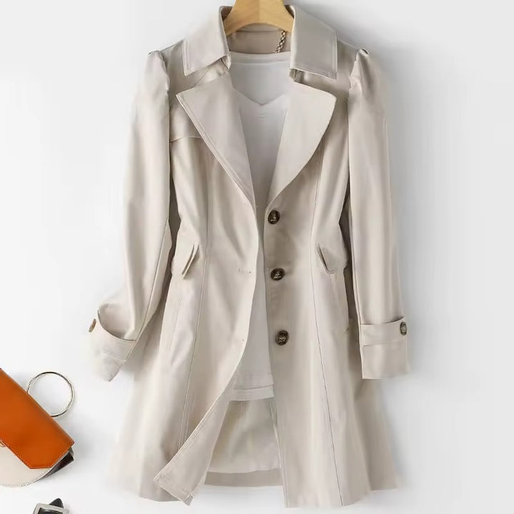 Dames trenchcoat met zakken middellange lengte voor herfst en winter