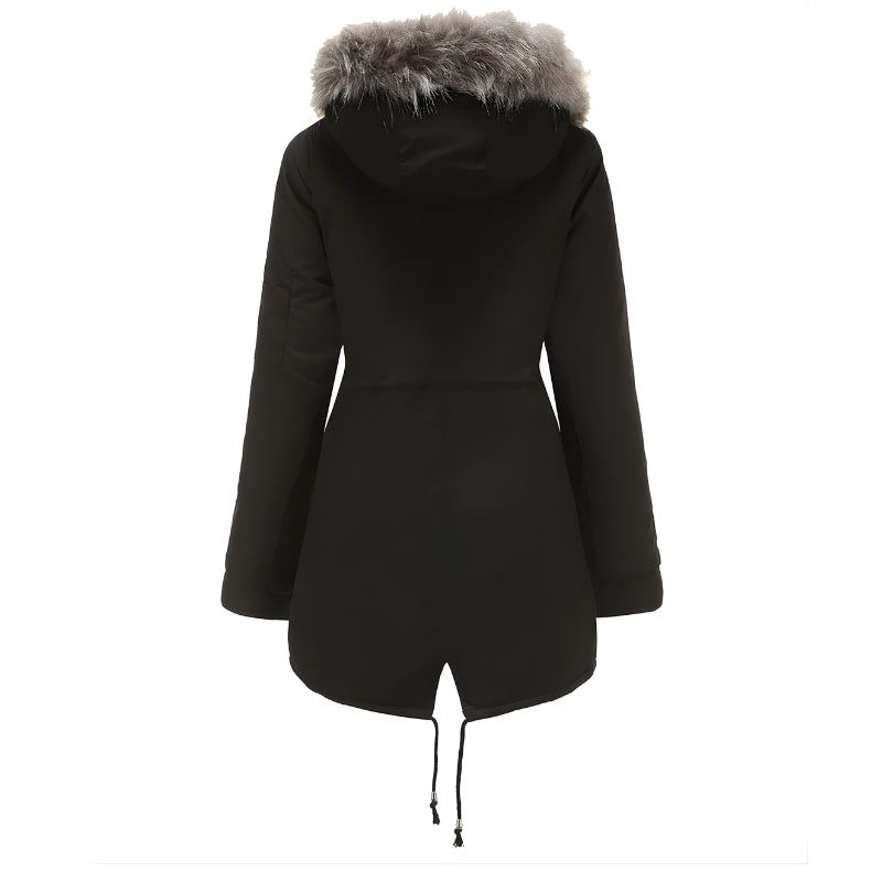 Dames winterjas met nepbont capuchon en rits