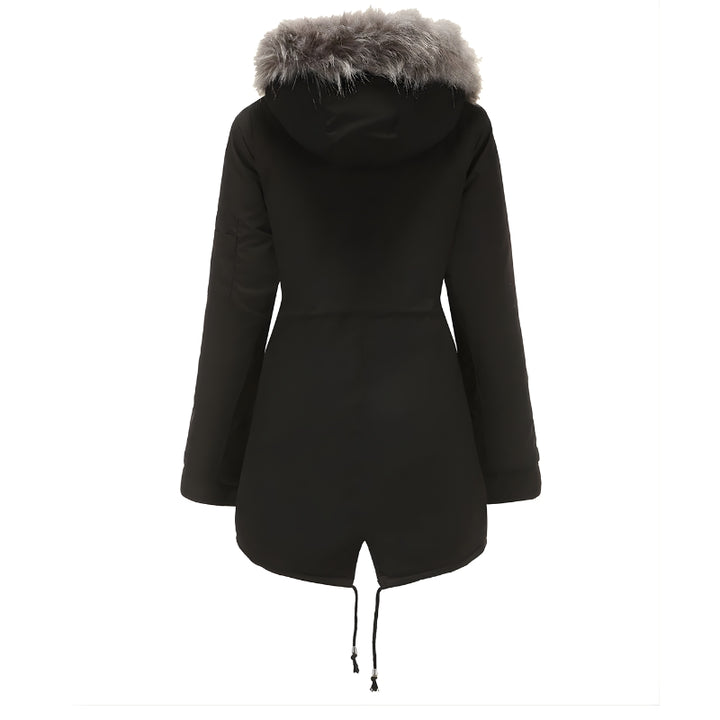 Dames winterjas met nepbont capuchon en rits