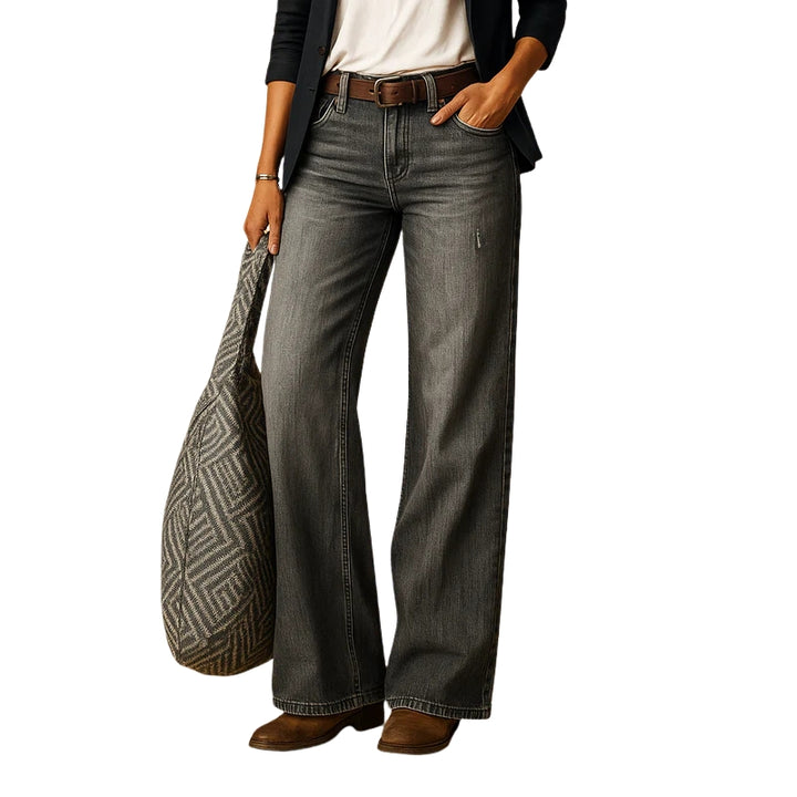 Dames Spijkerbroek met Wijde Pijpen en Hoge Taille