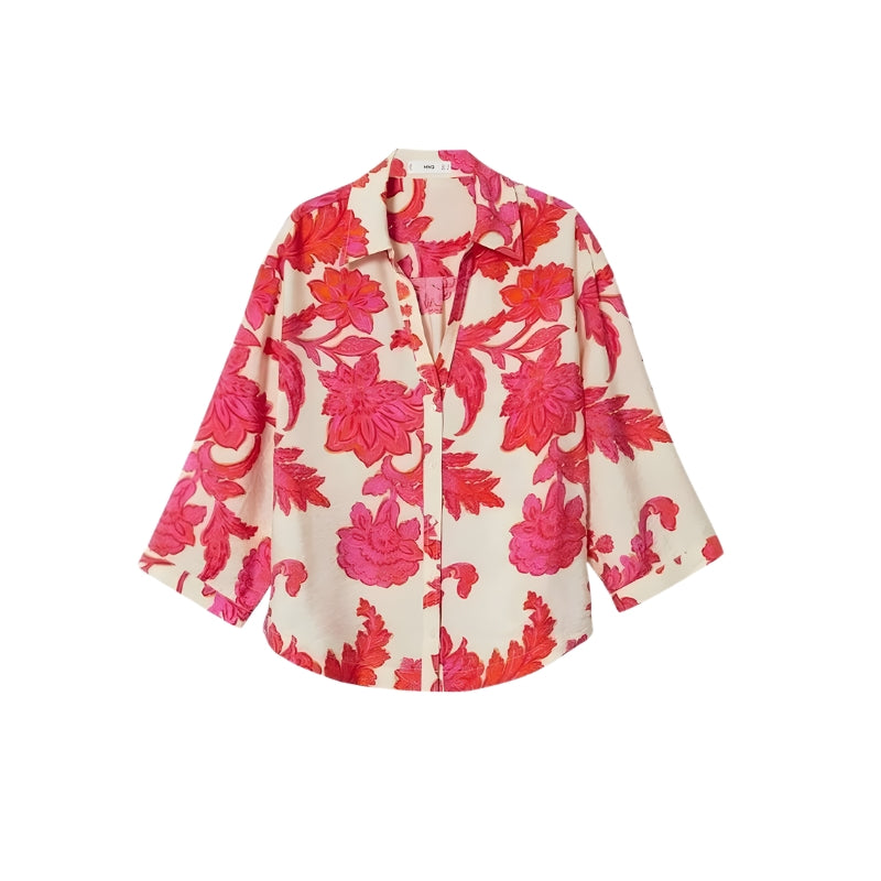 Damesblouse met abstracteprint en knoopsluiting