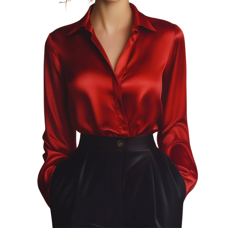 Damesblouse met lange mouwen, kraag en knoopsluiting