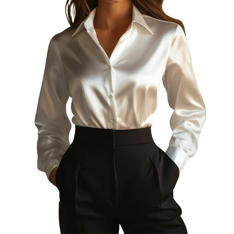 Damesblouse met lange mouwen, kraag en knoopsluiting