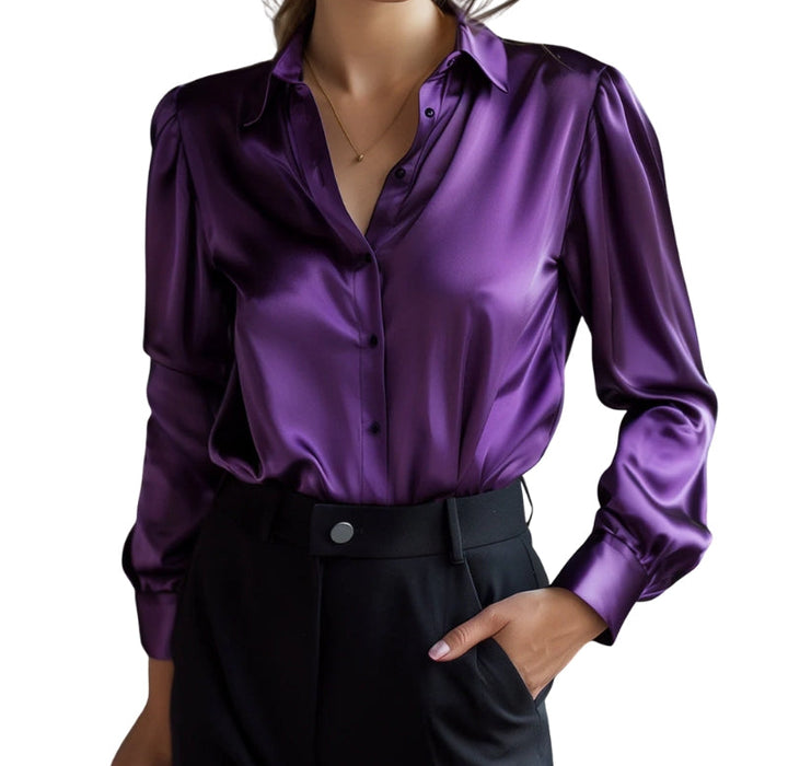 Damesblouse met lange mouwen, kraag en knoopsluiting