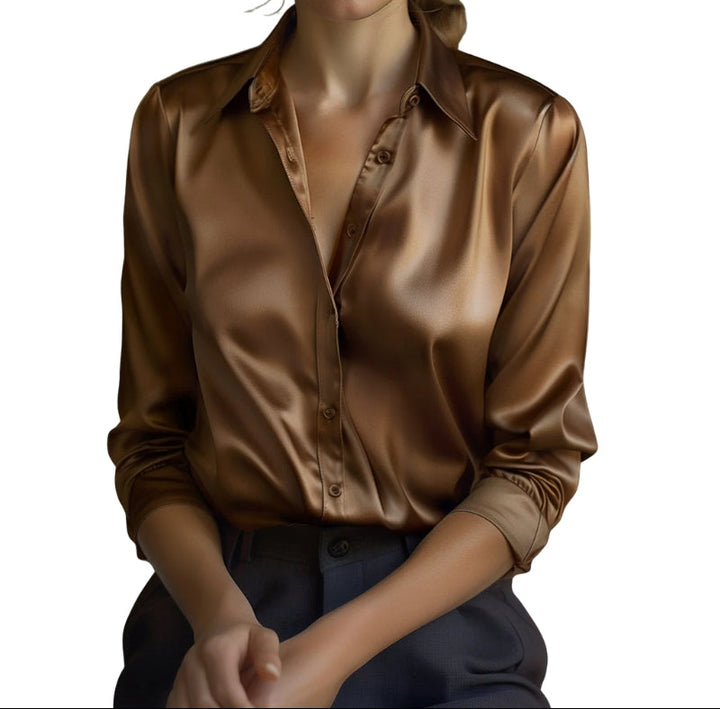 Damesblouse met lange mouwen, kraag en knoopsluiting