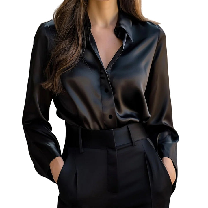 Damesblouse met lange mouwen, kraag en knoopsluiting