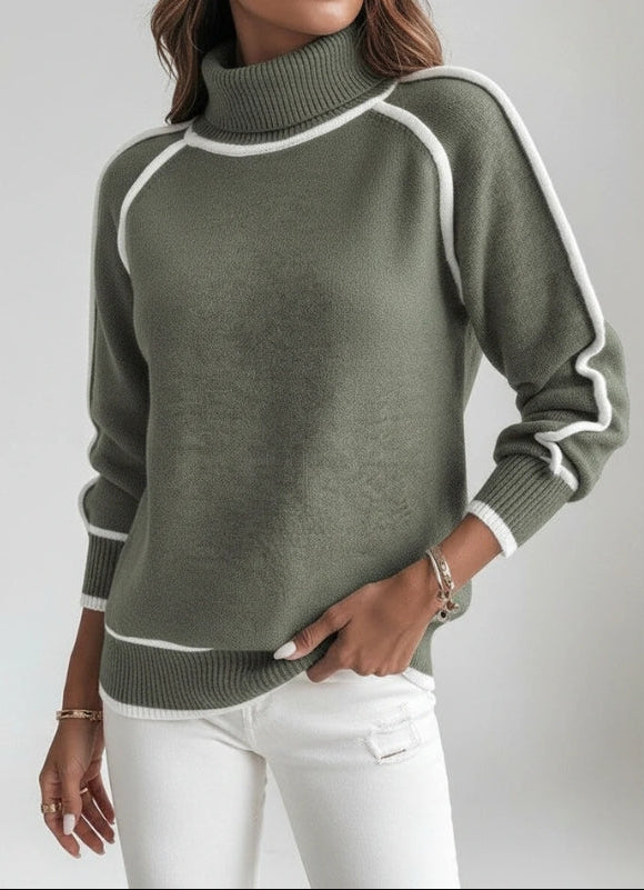 Dames col trui met strepen op de mouwen