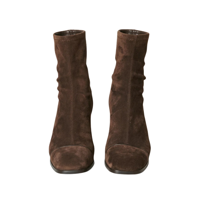 Dames enkellaarsjes met blokhak en vierkante neus