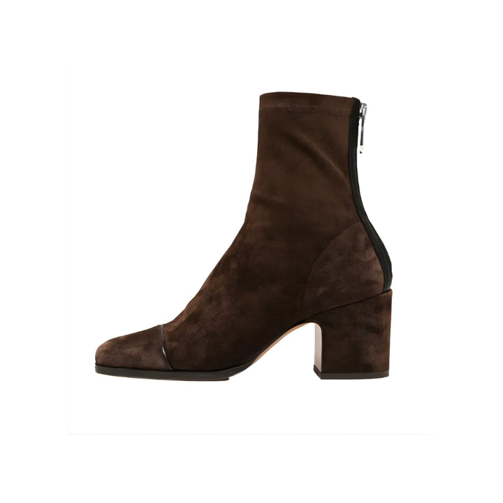 Dames enkellaarsjes met blokhak en vierkante neus