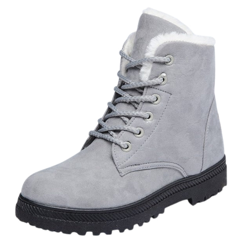 Dames enkellaarsen met vetersluiting en gevoerde rand