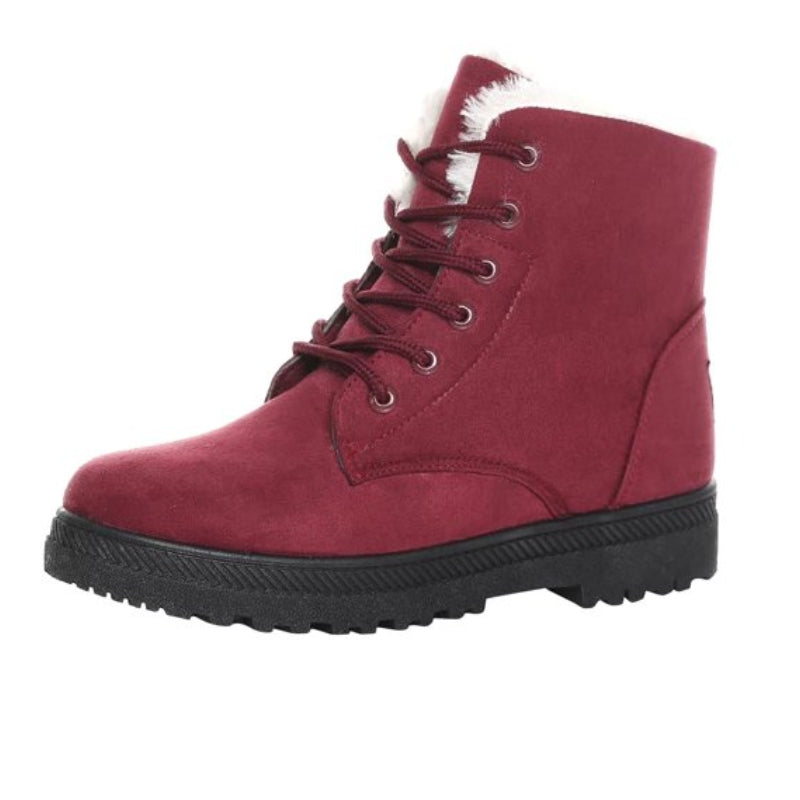 Dames enkellaarsen met vetersluiting en gevoerde rand