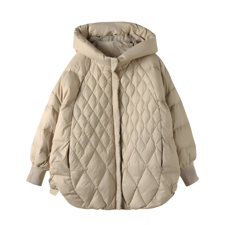 Damesjas met capuchon en doorgestikt ruitpatroon