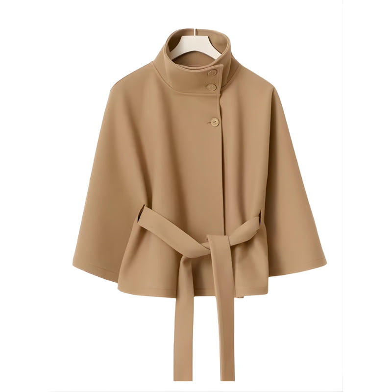 Damesjas met hoge kraag en knoopsluiting