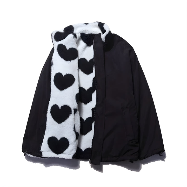 Damesjas met voering met hartjespatroon en ritssluiting