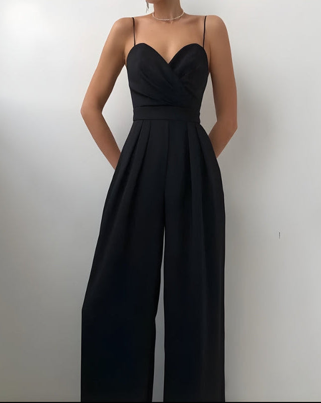 Dames jumpsuit met overslag en dunne bandjes