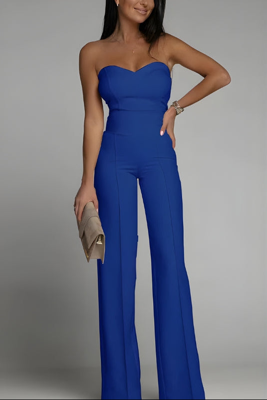 Dames jumpsuit strapless wijde pijpen sweetheart