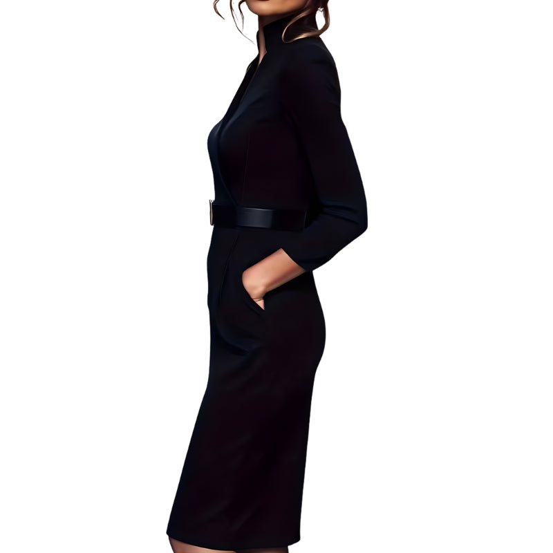 Damesjurk voor zakelijke gelegenheden met riem en V-hals