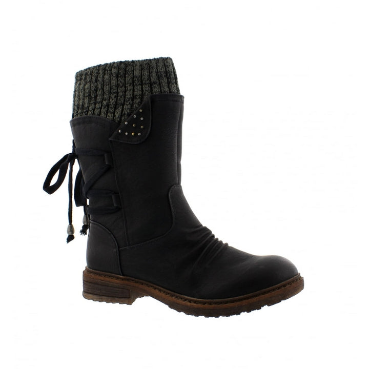 Dames laarzen met gebreide boord en vetersluiting