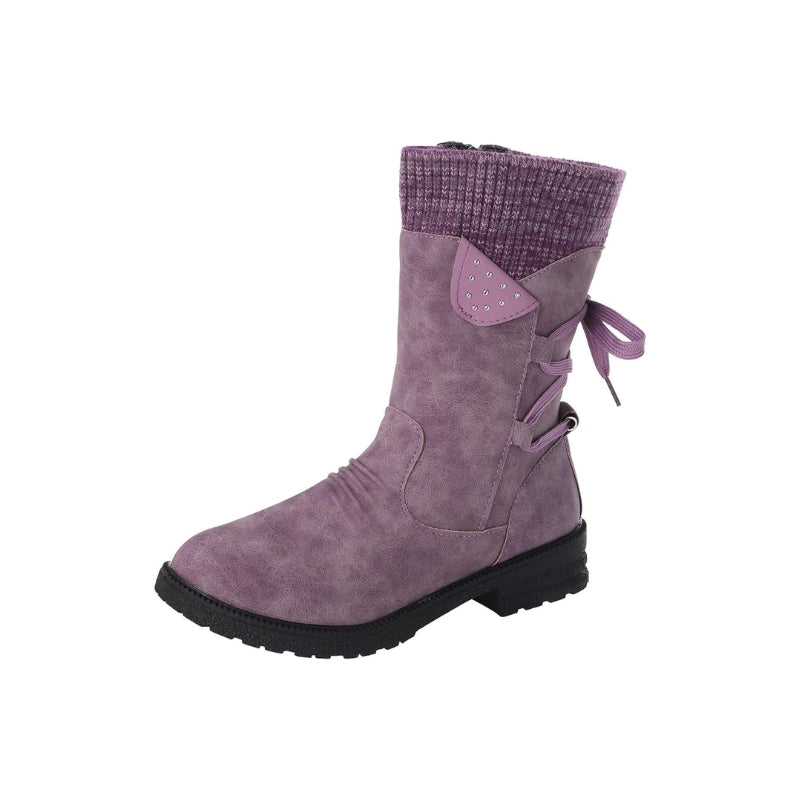 Dames laarzen met gebreide boord en vetersluiting