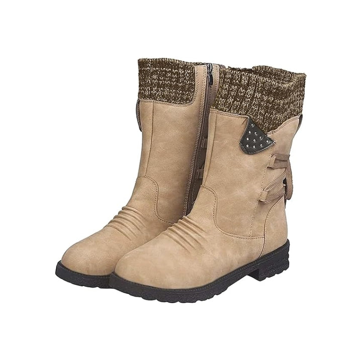 Dames laarzen met gebreide boord en vetersluiting