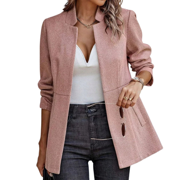 Dames lange blazer met visgraatpatroon