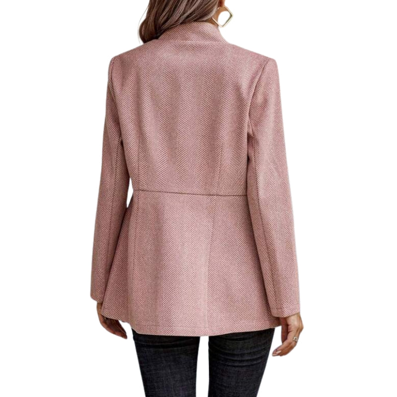 Dames lange blazer met visgraatpatroon