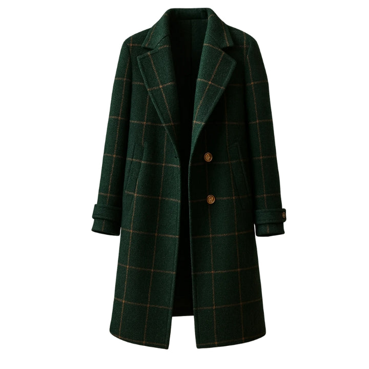 Dames lange jas met ruitpatroon en kraag