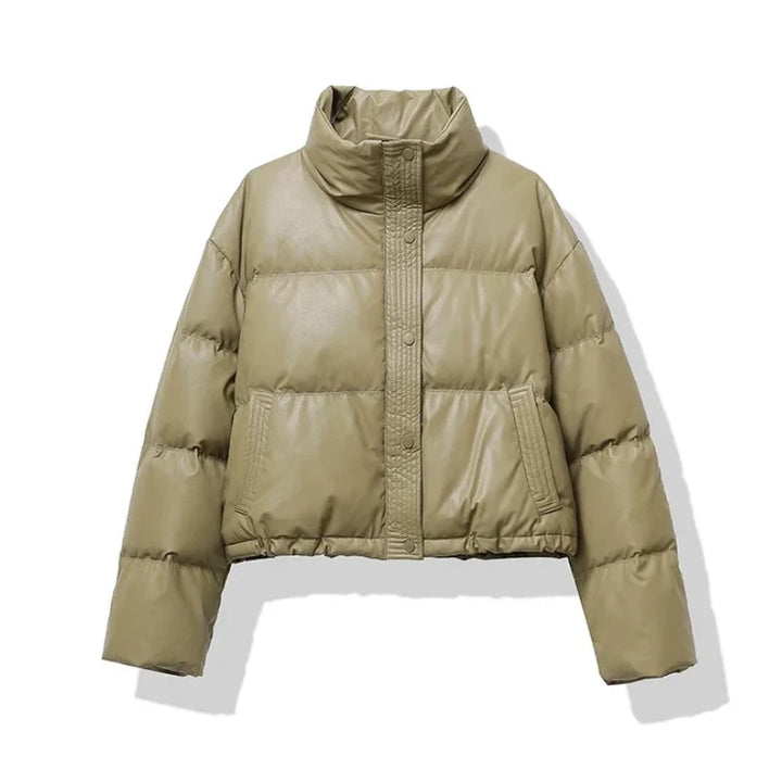 Dames pufferjas kort hoge kraag rits gewatteerd