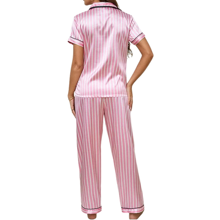 Damespyjamaset met verticale strepen en lange broek