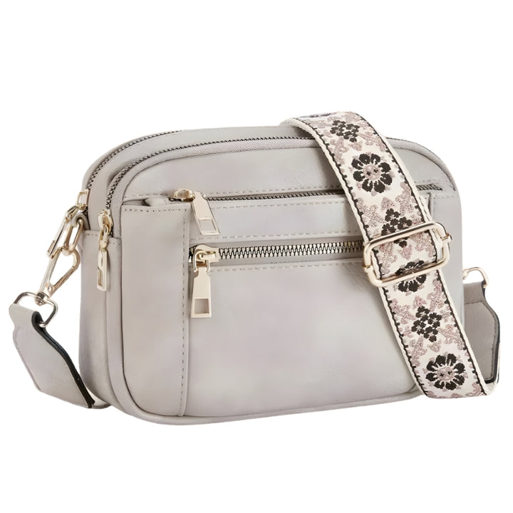 Damesschoudertas met dubbele ritssluiting en verstelbare schouderband