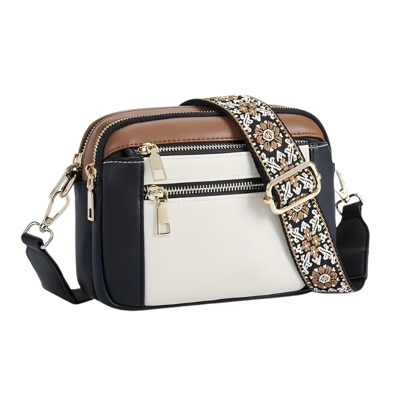 Damesschoudertas met dubbele ritssluiting en verstelbare schouderband