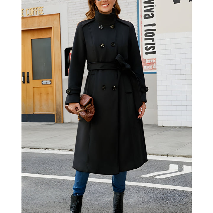 Dames trenchcoat met ceintuur en dubbele knopenrij