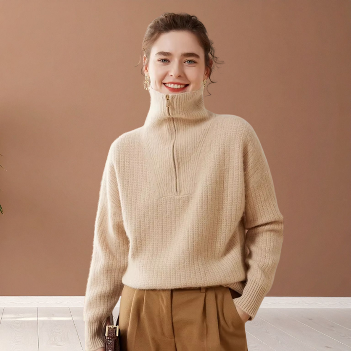 Dames trui met halve rits en lange mouwen voor winter en lente