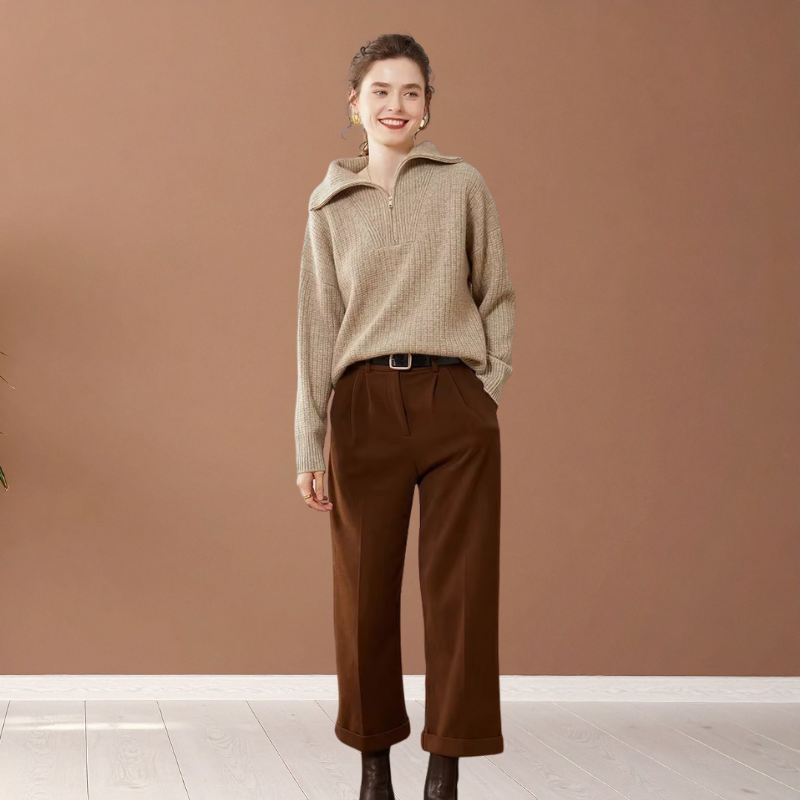 Dames trui met halve rits en lange mouwen voor winter en lente