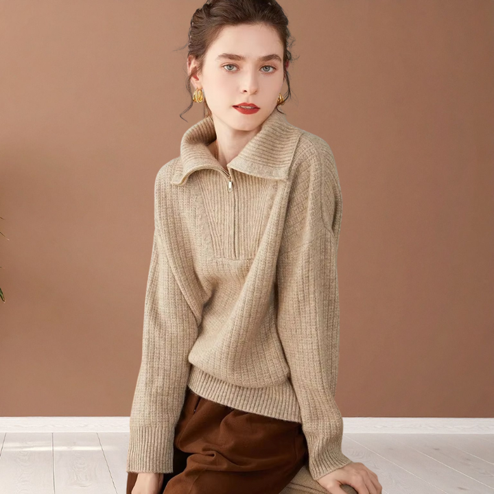 Dames trui met halve rits en lange mouwen voor winter en lente