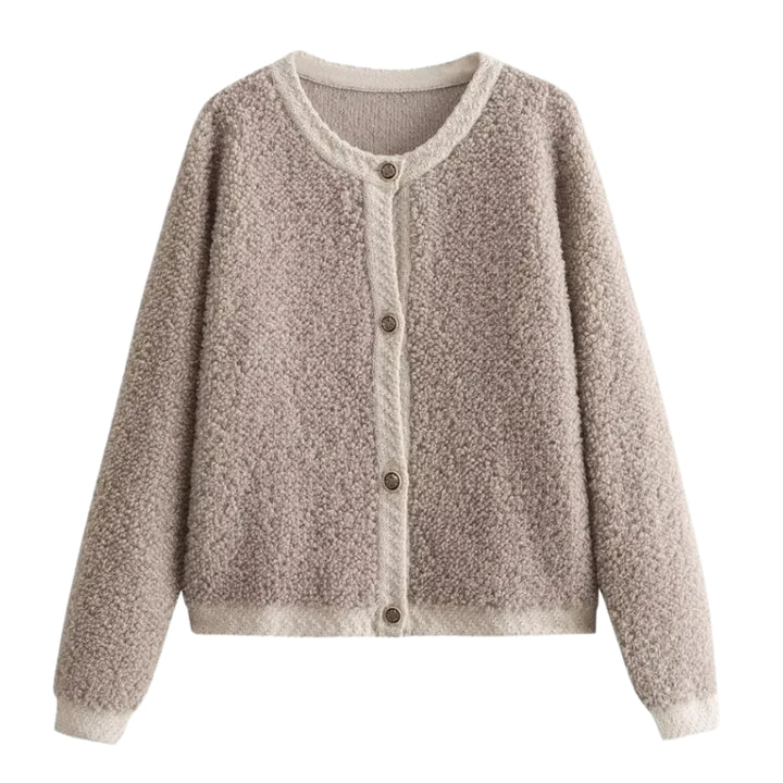 Damesvestje met knoopsluiting en bouclé oppervlak