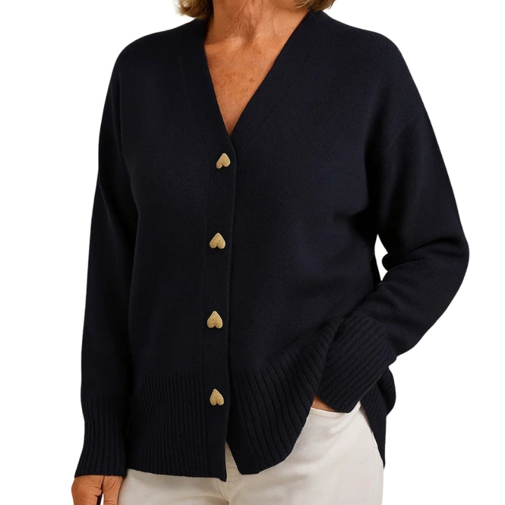 Damesvest met V-hals en hartvormige knoopjes