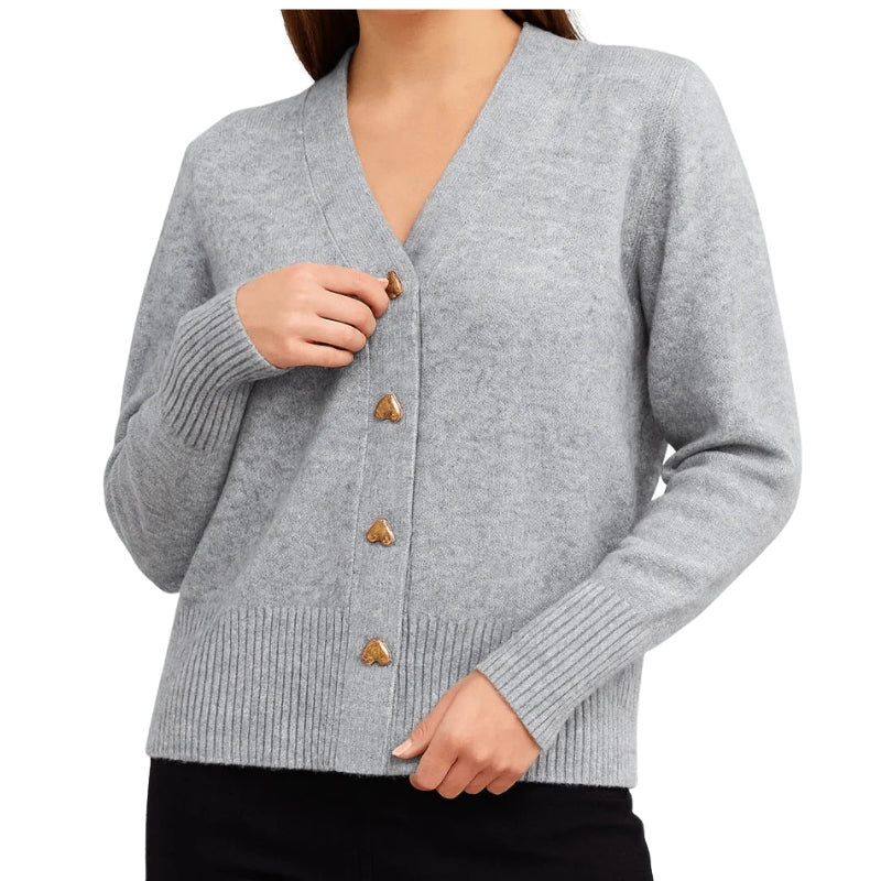 Damesvest met V-hals en hartvormige knoopjes