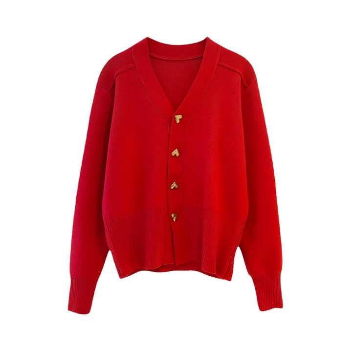 Damesvest met V-hals en hartvormige knoopjes