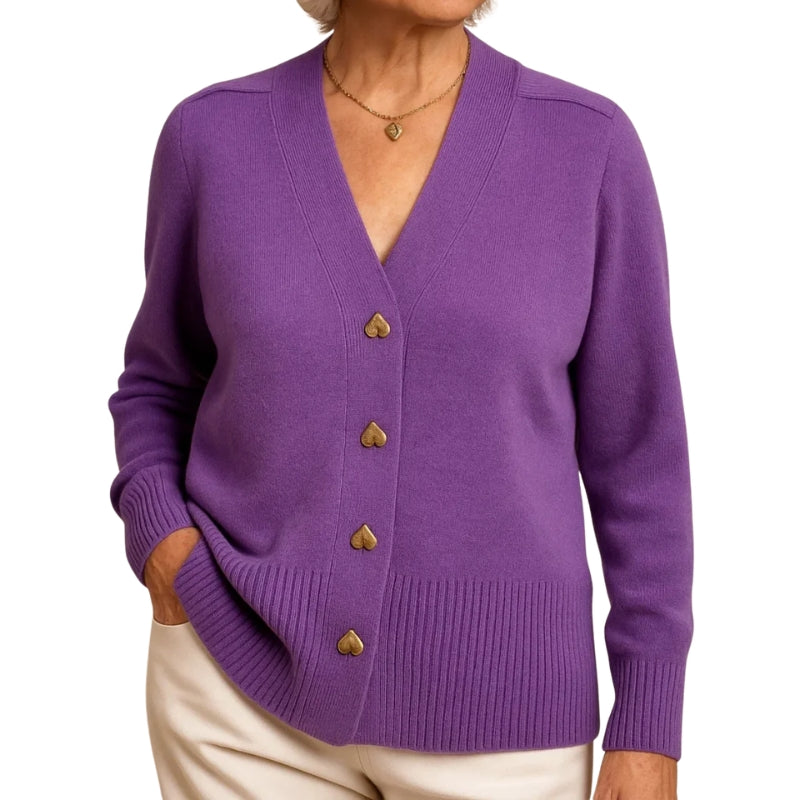 Damesvest met V-hals en hartvormige knoopjes