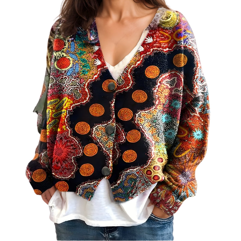 Damesvest met stippenmotief en ronde versieringen