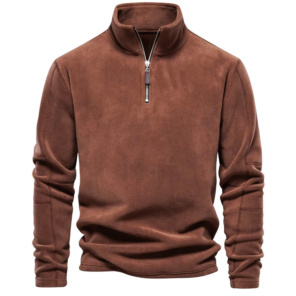 Fleece pullover met opstaande kraag en lange mouwen