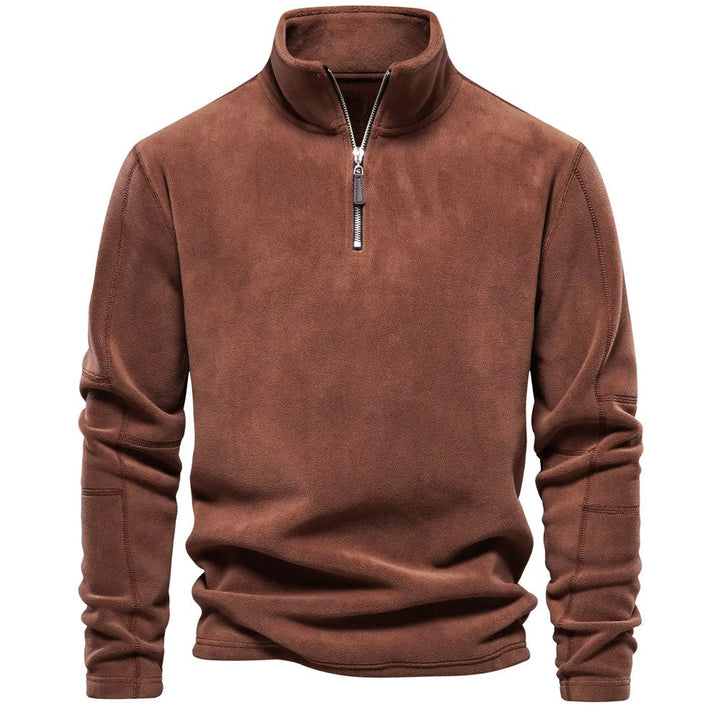 Fleece pullover met opstaande kraag en lange mouwen
