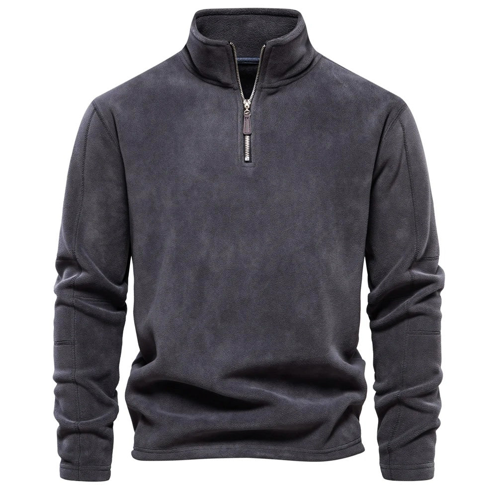 Fleece pullover met opstaande kraag en lange mouwen
