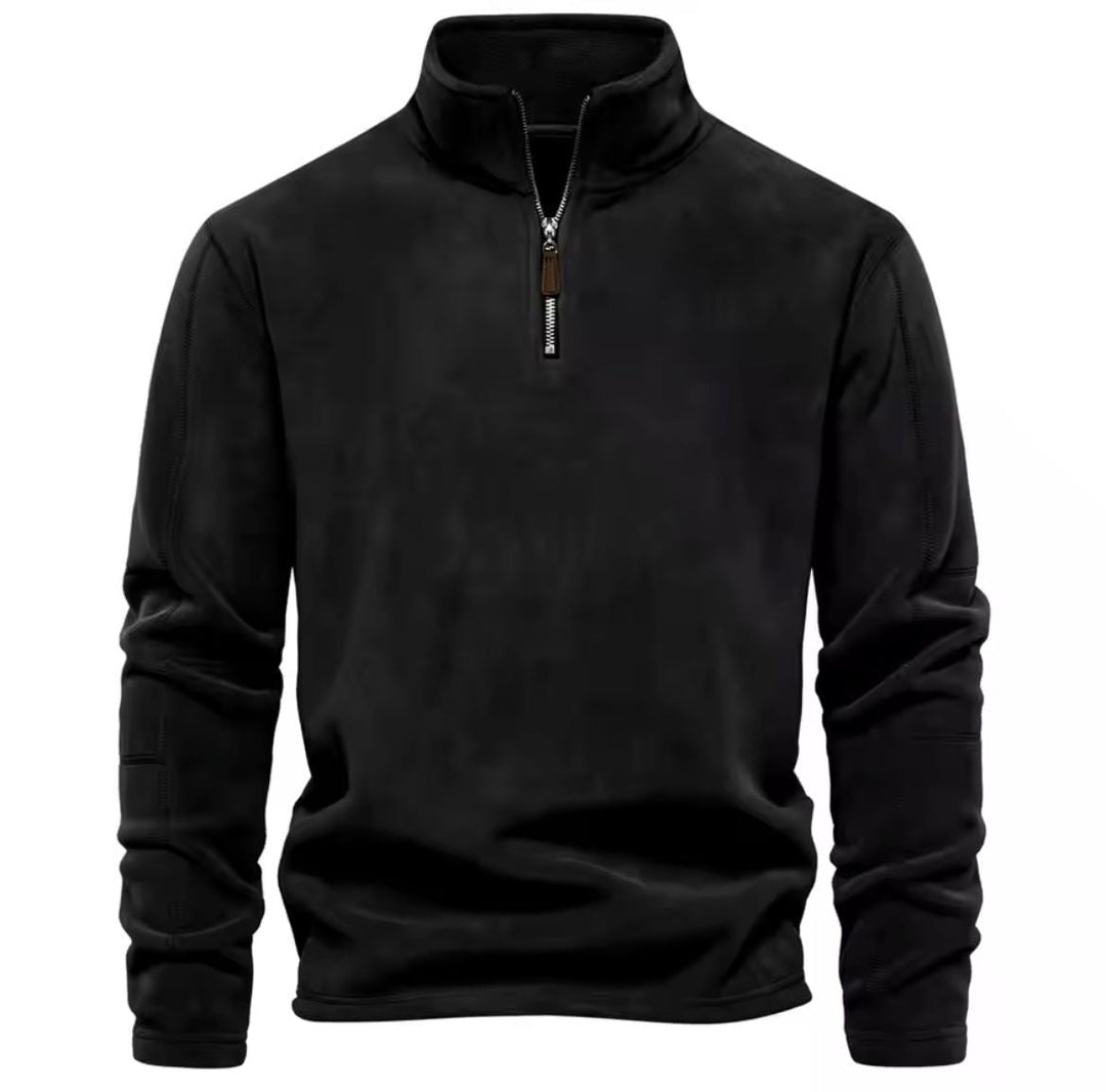 Fleece pullover met opstaande kraag en lange mouwen