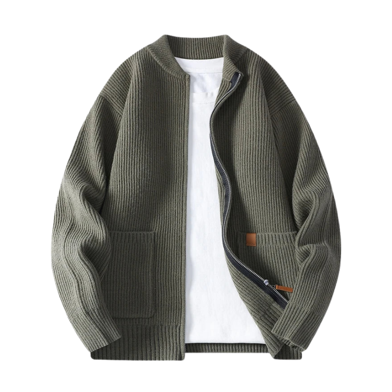 Gebreid jasje met ritssluiting en zijzakken