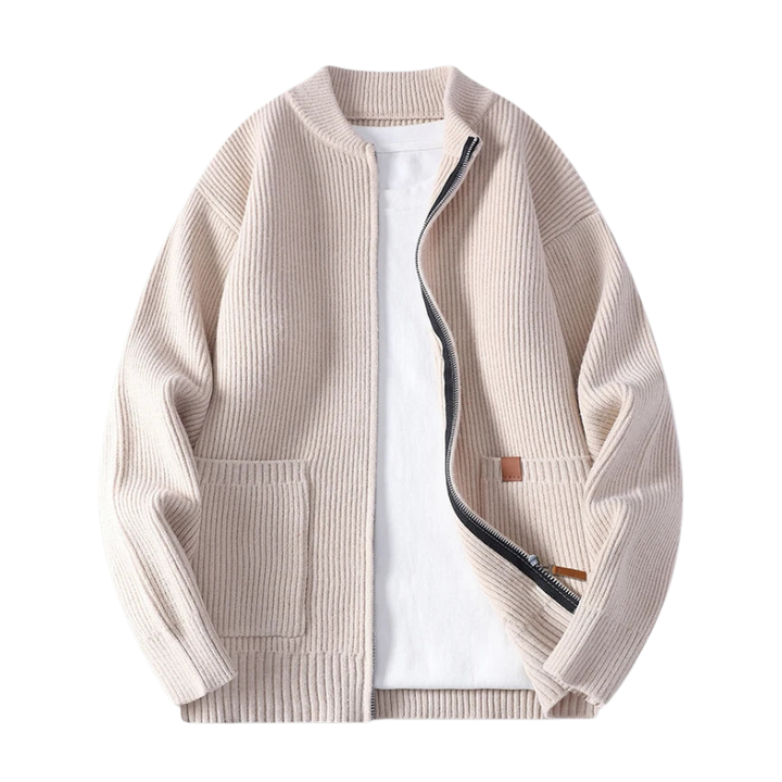 Gebreid jasje met ritssluiting en zijzakken