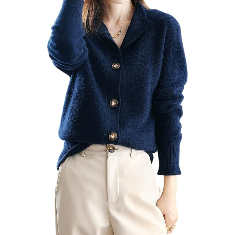 Gebreid damesvest met kraag en knoopsluiting aan de voorkant