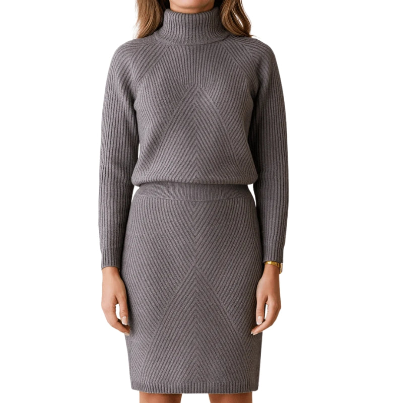 Gebreide dames jurk met col en rok