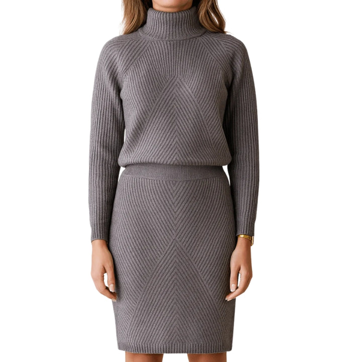 Gebreide dames jurk met col en rok